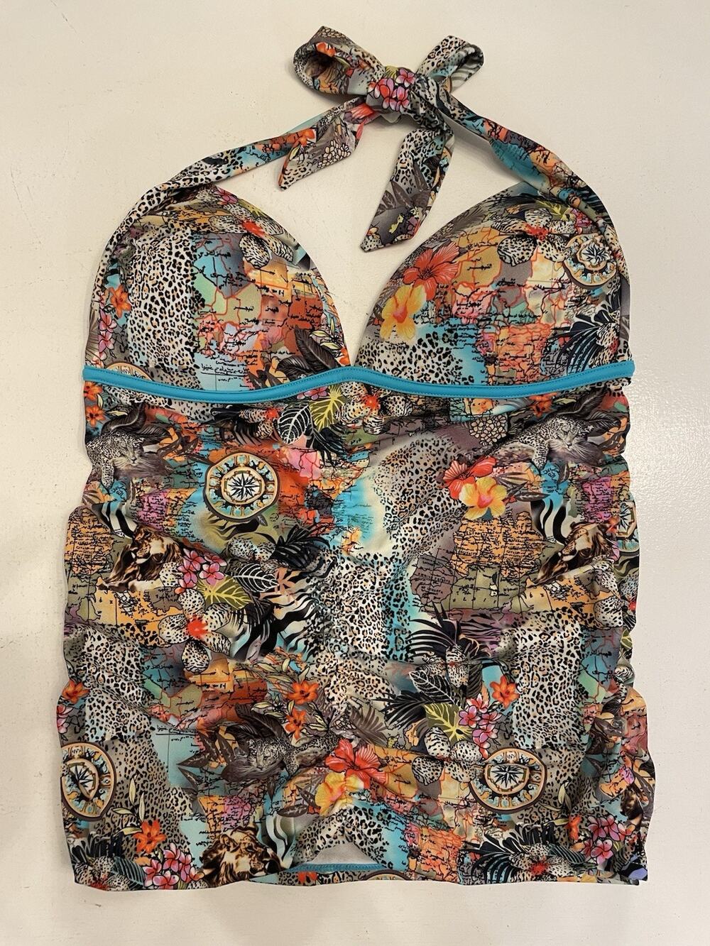 Venus Swimwear Size 10 Halter Tankini Top Global Quest Floral Animal Print
